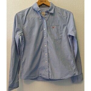 Hollister Women's Button Up Shirt Size L Large Blue (495m)
